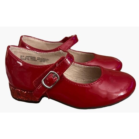 Nordstrom Red Patent Glitter Heel Toddler Girls Size 8 Velcro Buckle Closure Dor - Picture 1 of 10